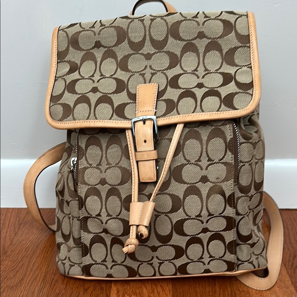 Coach Brown and Tan Geometric Backpack